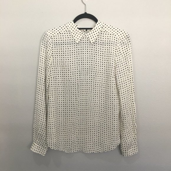 A.L.C. cream with black irregular dots, collar snaps in back, open back blouse - Picture 1 of 4